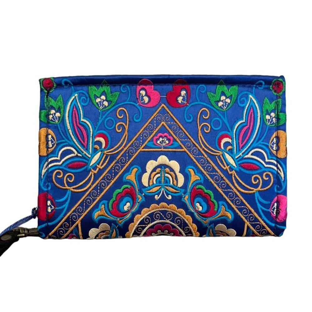 STUNNING Zip Around Heavily Embroidered Chinese Wristlet Clutch Accordion Wallet